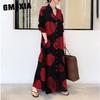 Large Size Cotton and Linen Print Lapel Long Sleeve Simple Loose Casual Long Shirt Dress