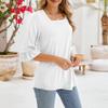 Women's Casual 3/4 Sleeve Tops Summer Square Neck T Shirts Ruffle Loose Fit Tunic Blouses