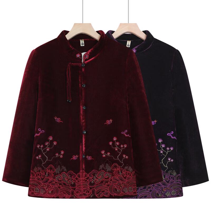 Топ с длинным рукавом из золотого бархата в новом китайском стиле для пожилых женщин