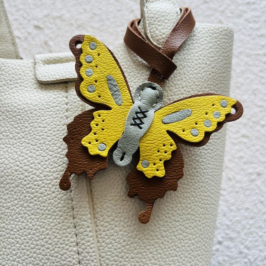 Cute butterfly leather bag, elegant gift, handmade creative keychain