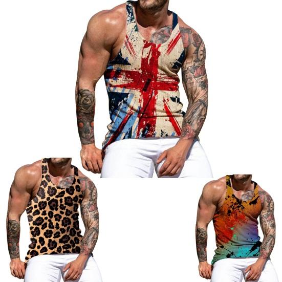 Мужской летний жилет без рукавов, приталенный крой в стиле хип-хоп, красочный тай-дай с леопардовым принтом, мягкий эластичный жилет с круглым вырезом, повседневный топ для фитнеса, тренажерного зала, мужская майка