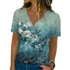 Summer New Women's T-shirt 3d Retro Gradient Floral Print V-neck Short-sleeved Shirt Fashion T-shirt Clothing
