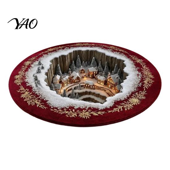 3D Optical Illusion Carpet Christmas Rug, Area Round Decorative Entryway Runner Floor Mat, Festive for Indoor Home Living Room Holiday Decoration Rug
