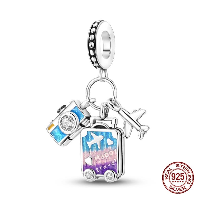 925 Silver Airplane Travel Luggage Charms Bead Fit 3mm Bracelet Womens DIY Jewelry Gifts Charms