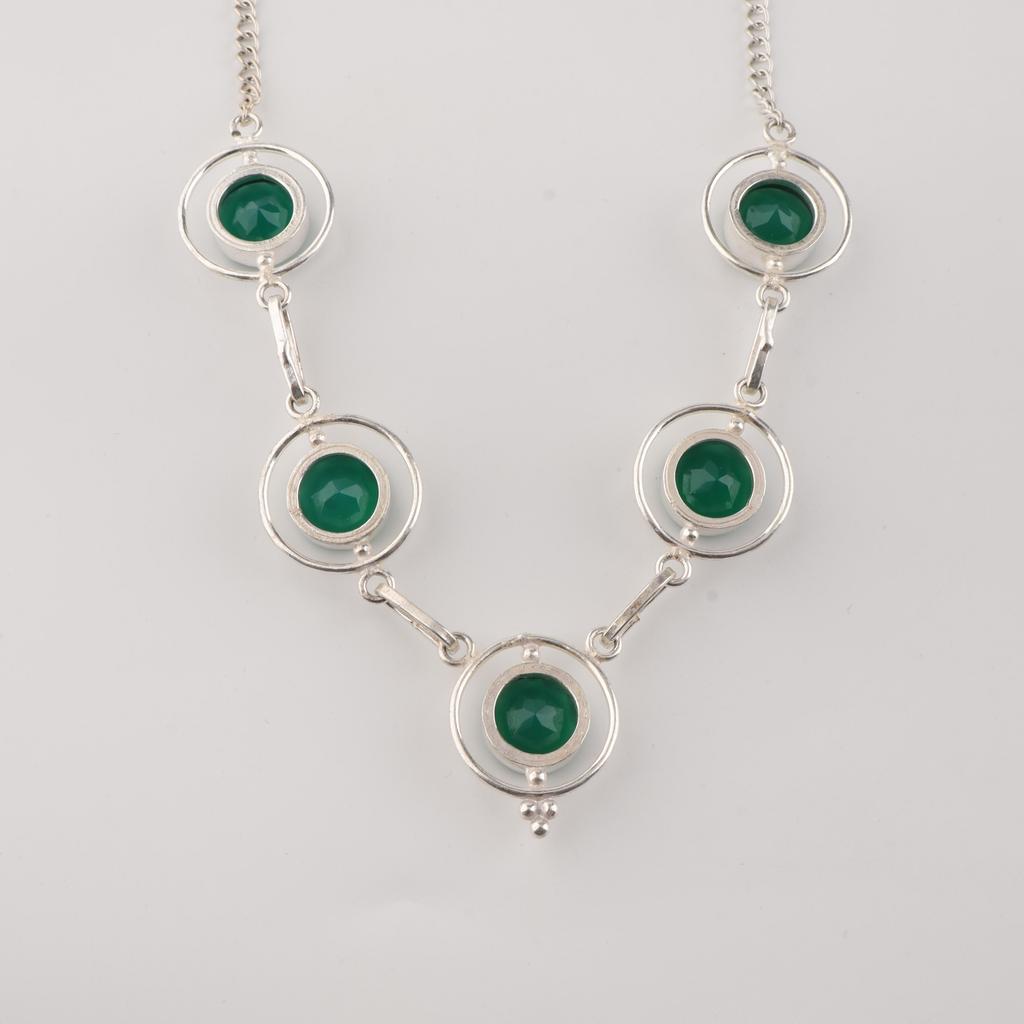 Green Onyx Gemstone Silver Necklace, 925 Sterling Silver Elegant Women Necklace, Partywear Jewelry RN-2-17