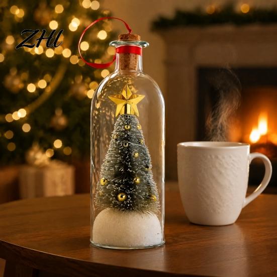 Snowflake Holly Ornaments Recordable Christmas Tree Message in A Bottle, Voice Recording Holiday Keepsake Decorative Ornament for Entryway with