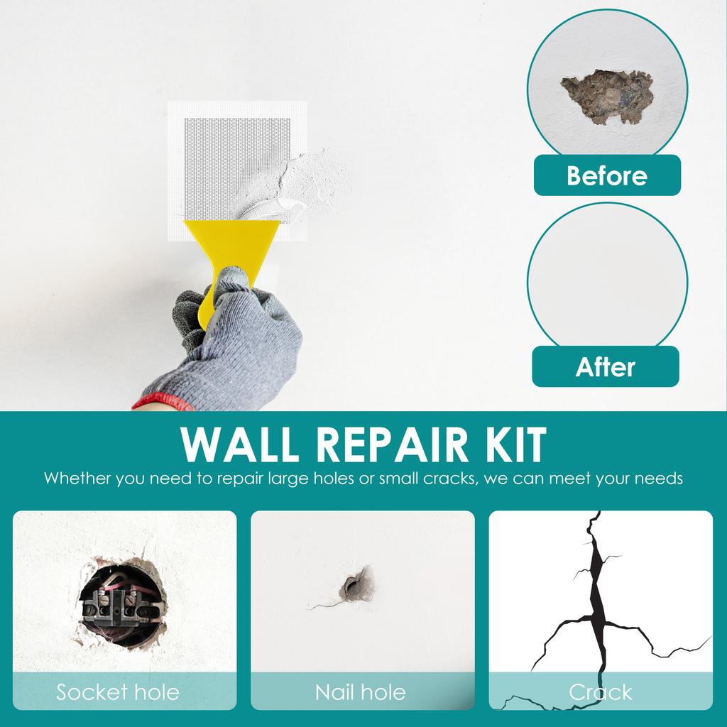 21 piece of wall repair kit 2/4/6/8 inch with scraper sandpaper durable self-adhesive fiberglass mesh crack repair kit