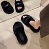 Модные женские модные пушистые меховые тапочки Осень Зима Уютные с открытым носком Тренд Плюшевая домашняя обувь Женские уличные на плоской подошве Теплые меховые шлепанцы