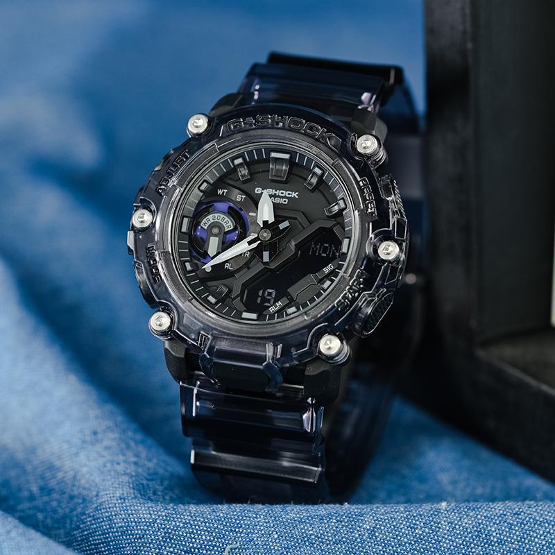Casio SOUND WAVE series translucent waterproof quartz movement resin strap Japanese and Korean watch men's watch black dial GA-2200SKL-8APR