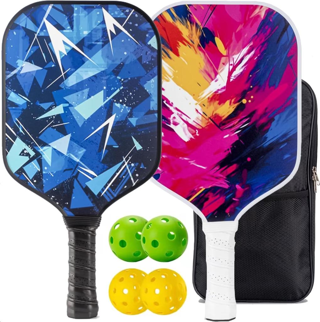 Toplive Pickleball Racket 2 Pieces Pickleball 4 Pieces Pickleball Beginner Pickleball Balls with 1 Pickle Ball Storage Durable Competition Racket for