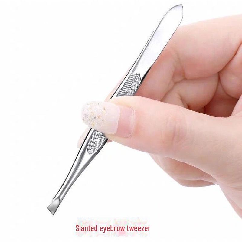 Черный скошенный плоский пинцет для бровей из нержавеющей стали - бьюти-инструмент для макияжа