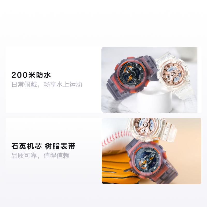 Casio Водонепроницаемый Механизм Прозрачный Кварцевый Механизм Ремешок из Смолы Японские и Корейские Часы Унисекс Черный Циферблат GA-110LS-1APRGMA-S110SR-7APR