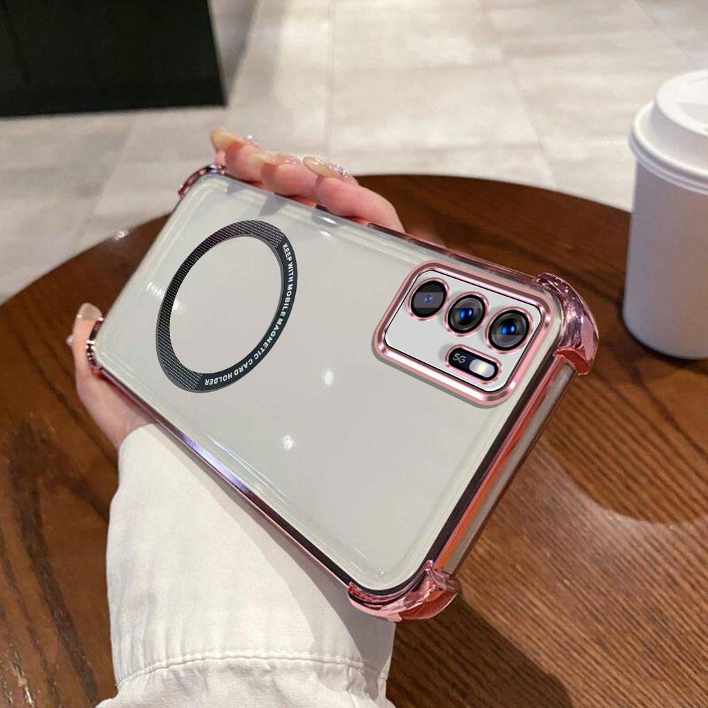 Чехол для OPPO Reno6 Z 5G Прозрачный Магнитный Корпус Гальванизированная Рамка для Линз Чехол для Телефона