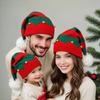 Christmas Hat with Bells Plush Ball Decor Red Green Patchwork Color Breathable Santa Claus Hat Daily Party Wear