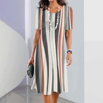 Летняя женская одежда Свободная юбка А-силуэта с короткими рукавами Стильное платье с 3D-нерегулярным принтом Женская одежда Платья с круглым воротником