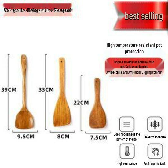 Heat-Resistant Solid Wood Cooking Spatula with Long Handle - Non-stick