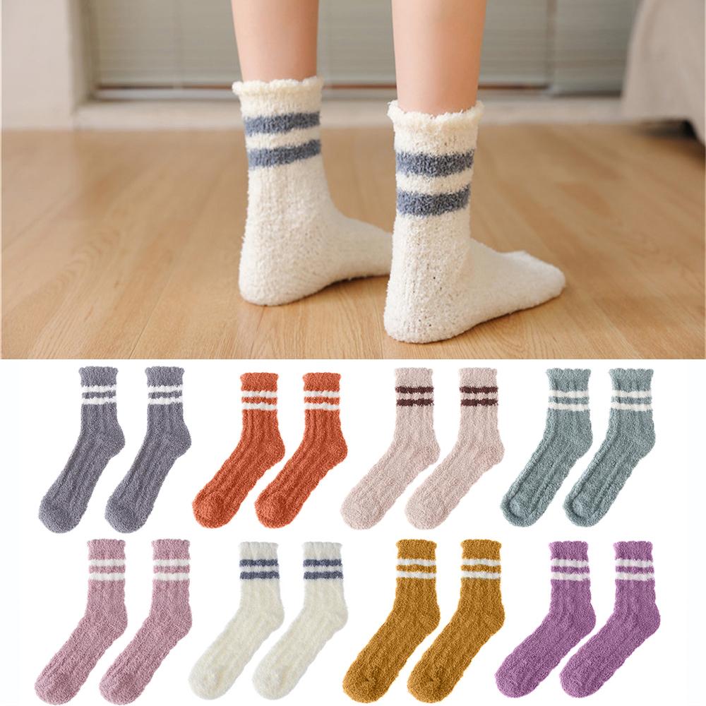 Ladies Women Soft Fluffy Bed Socks Winter Warm Stripe Sox Slipper Fleece Sock