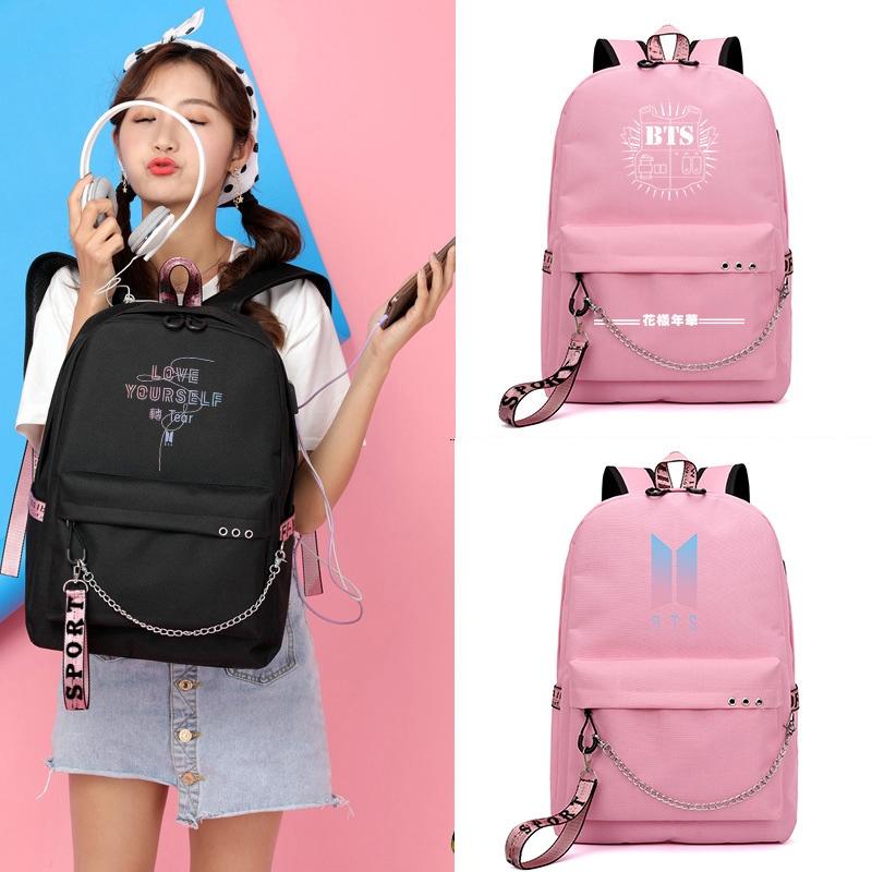 Kpop БТС Рюкзак Bangtan Boys Холщовый Школьный Сумка для Книг С USB-портом и Стильным Дизайном