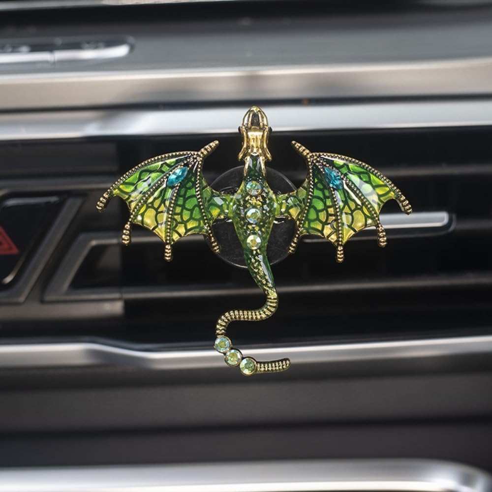 2 Pcs Bling Dragon Car Air Freshener Vent Clips, Crystal Rhinestone and Enamel Dragon Air Vent Clips Car Diffuser Cute Car Interior Decoration