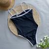 Women One Piece Bikini Vintage High Cut Swimsuit Bandeau Beachwear with Breast