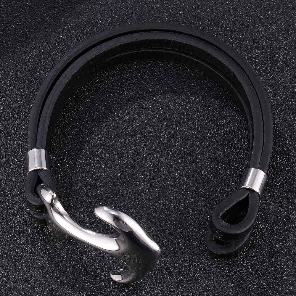 Панк-браслеты из нержавеющей стали с якорем, кожаные браслеты, браслеты для мужчин, ювелирные изделия черного цвета, модный подарок