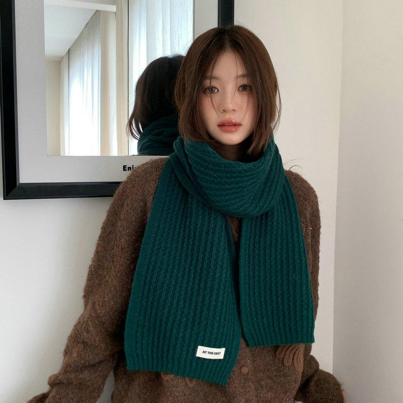 New Korean version winter knitted scarf women's solid color warm versatile wool scarf student couple scarf