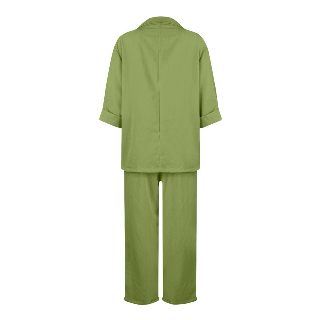 Женский костюм, пальто из хлопка и льна, брюки, свободные карманы, модный повседневный комплект из двух предметов