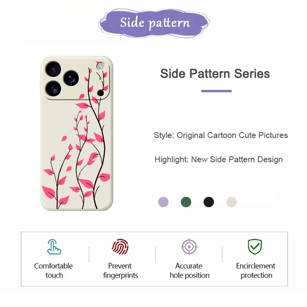 For iPhone 17 Pro Case Red Leaves Pattern Printing Straight Edge TPU Phone Back Cover