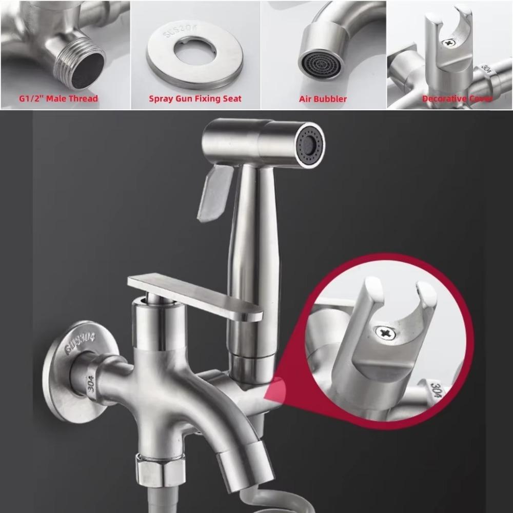 Набор для биде из нержавеющей стали 1 вход 2 выхода Высокое давление Ручной многофункциональный кран Душевая лейка для унитаза