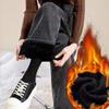 Thick High Waisted Drooping Casual Wide Leg Jeans for Women with Plush Insulation Loose Fitting Straight Leg Mop for Outerwear Winter Pants