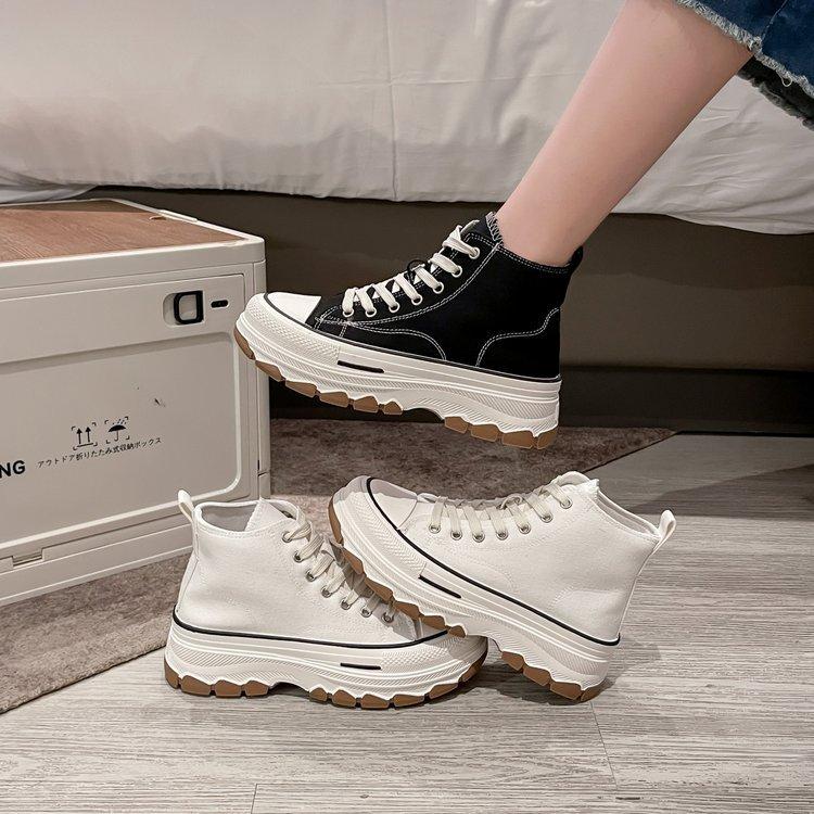 Spring New Canvas Shoes Female Students High-top Platform White Shoes Heightening Casual Board Shoes Versatile Ins Single Shoes