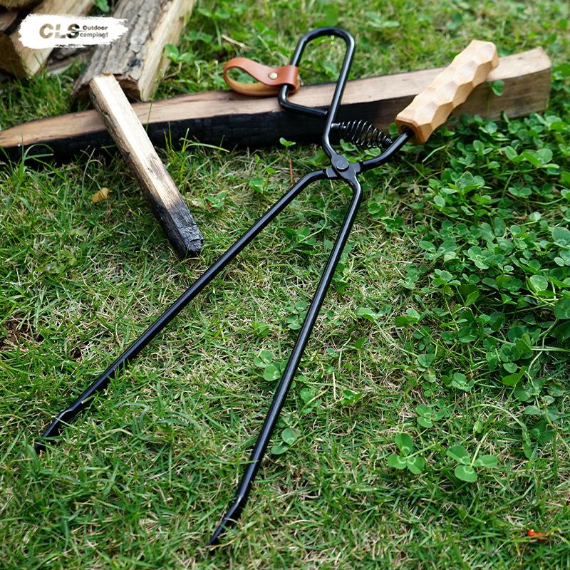 Firewood Tongs Metal Heat Resistant Lengthened Anti Scald BBQ Tongs for Fire Pit Camping Fireplace Use Camping Charcoal Clips