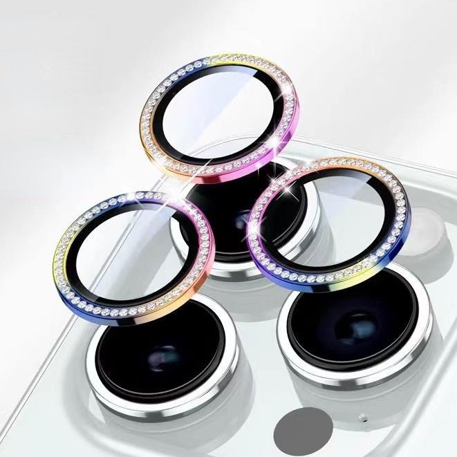 Стеклянная линза с алмазным покрытием для IPhone17 16 15 14 13 12 11 Pro Max Защитная крышка для линзы камеры для IPhone 14 Plus 14Pro Max Металлическое кольцо Стеклянный чехол для линзы