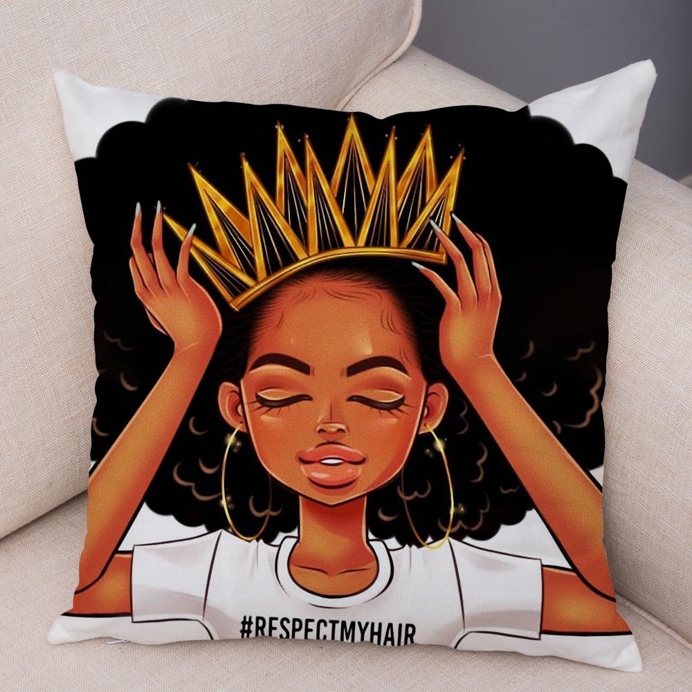 Contemporary Female Character Design Cushion xcm Love Yourself Good Morning World Hair Care Art Woven Fabric Decor Pillow