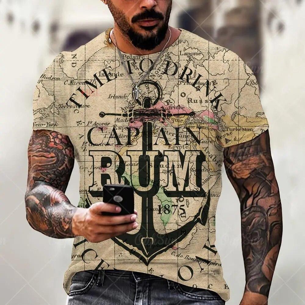 Summer Sailor T-shirt, Anchor Men's 3D Neckline Short-sleeved T-shirt