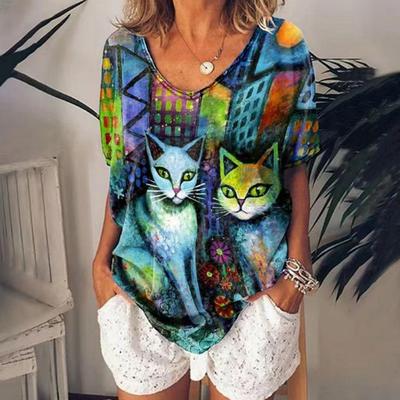 Женская футболка, летняя футболка с V-образным вырезом для женщин, повседневная модная футболка с коротким рукавом, повседневная футболка с 3D-принтом, женская одежда