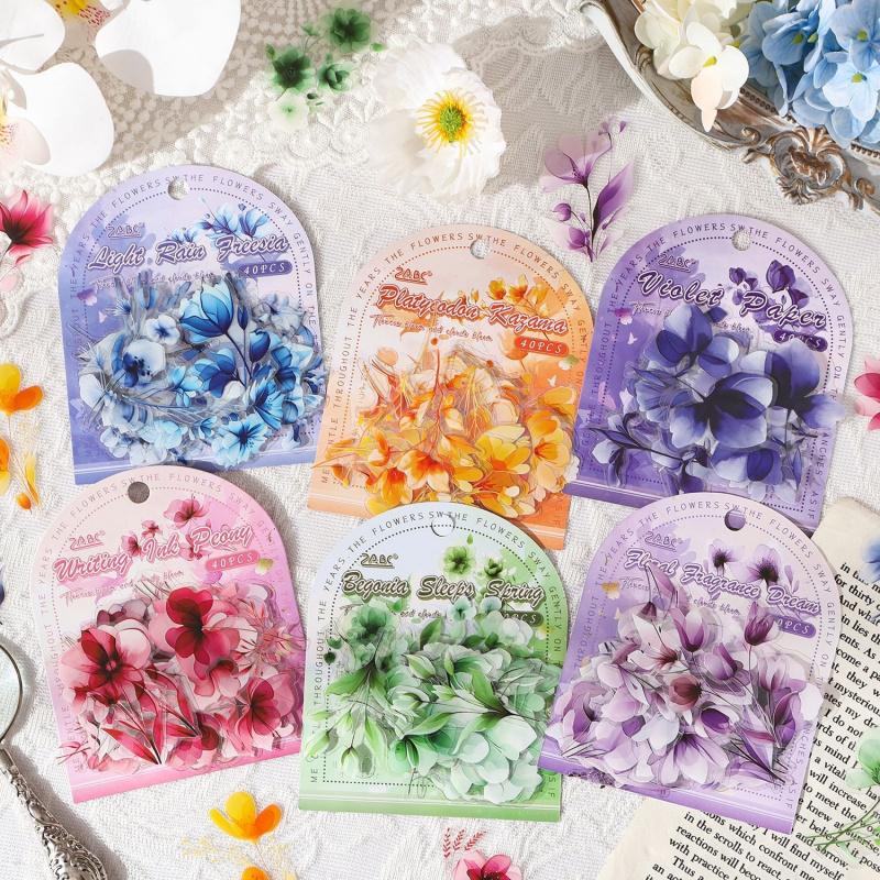 1pack/40Pcs Retro Watercolor Flower Stickers Journal DIY Handmade Album Scrapbooking Decorative Paper Supplies