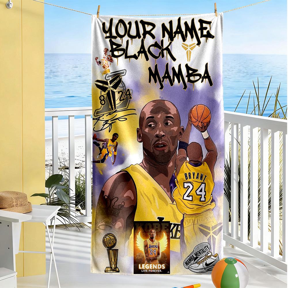 Kobe Customizable Name Beach Towel Quickdry Soft Microfiber For Beach Bathroom Outdoor Swimming Pool Camping Picnic Yoga Diving Vacation Accessories
