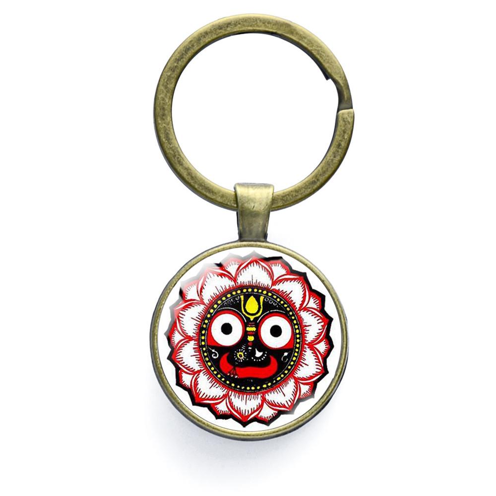 Брелок с изображением Джаганнатха Кришны, брелок с изображением мультфильма для женщин и мужчин, винтажный брелок с изображением лотоса, стекло, кабошон, религиозные украшения