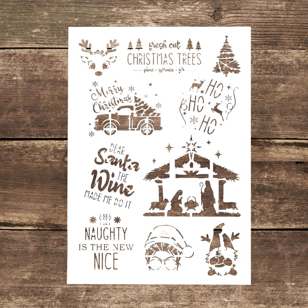 A4 Size Decorative Reusable Christmas Stencil Template Painting Stencils for DIY Crafts Scrabooking Painting On Wood,Canvas,Floor,Wall and Tile