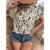 V Neck Fashion Leopard Print Women Tops Vintage Short Sleeve Blouse Loose Lady Shirts Office Casual Clothes Blusas Mujer 25584