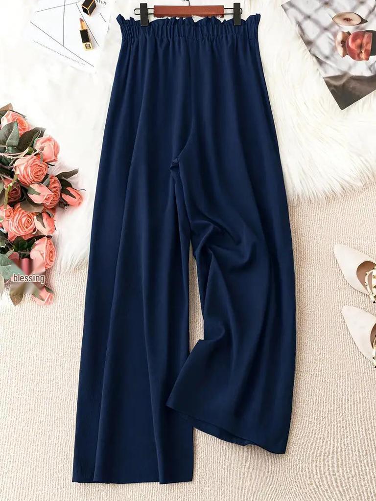 2025 Евро-Американские Повседневные Летние Брюки Прямого Кроя: Однотонный, Большой размер, Свободный дизайн с широкими штанинами