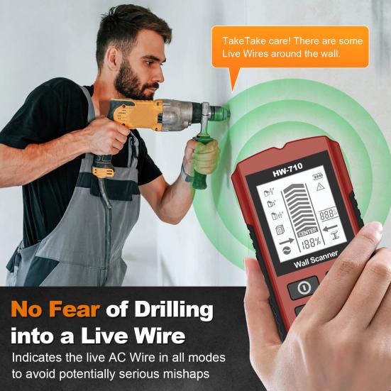 Ручной металлоискатель с ЖК-дисплеем, высокоточный многофункциональный портативный сканер проводов и труб с питанием от батареи