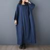 Dimanaf 2025 Women Plus Size Dress Solid Fashion Casual Denim Basic Long Dress Cotton Vintage Loose Blue Clothing