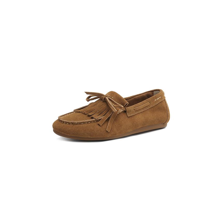 Fashion New Spring/Summer Split Leather Women Pumps Shoes for Women Fashion Tassels Round Toe Loafers Shoes Women Low Heels Flat Shoes