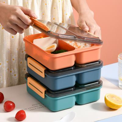 Квадратный ланч-бокс Bento для детей в микроволновке, японский пластиковый портативный контейнер для хранения продуктов с тремя сетками, кухонные принадлежности