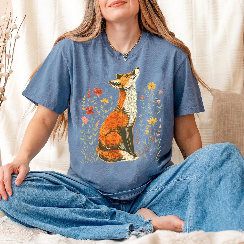 Винтажная рубашка с полевыми цветами и лисой Comfort Shirts Light Academia Cottagecore Forestcore причудливая рубашка повседневная повседневный топ Y2K уличная одежда