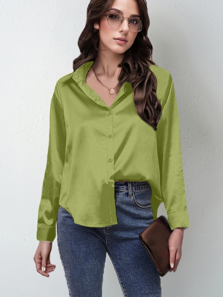 23 цвета 7 размеров в наличии атласная рубашка женская шелковая атласная рубашка с длинным рукавом новый стиль женская одежда