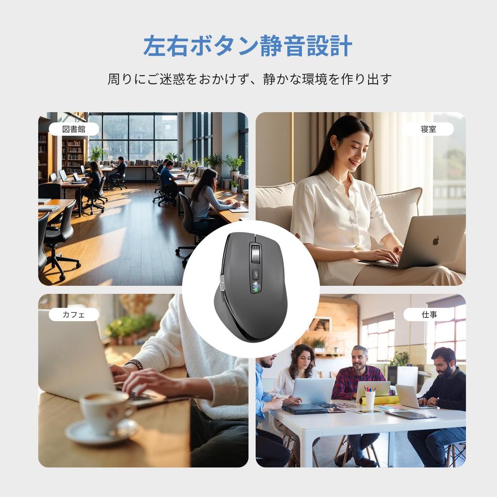 Беспроводная Bluetooth-мышь INFINMIND с быстрым DPI, боковой кнопкой для большого пальца, серая, Переключение, Прокрутка, Многоустройственная и Совместимая, Эргономичная, Бесшумная,