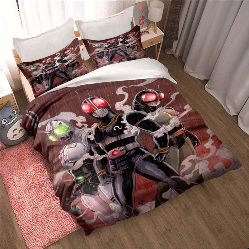 Masked Rider themed bedding set with duvet cover and pillowcases – suitable for single, double, king, and queen beds. A festive